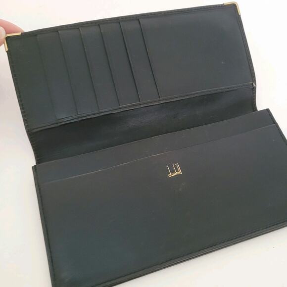 Dunhill Designer Checkbook Card Slim Bill Holder Wallet Black Bifold Leather - Picture 3 of 10
